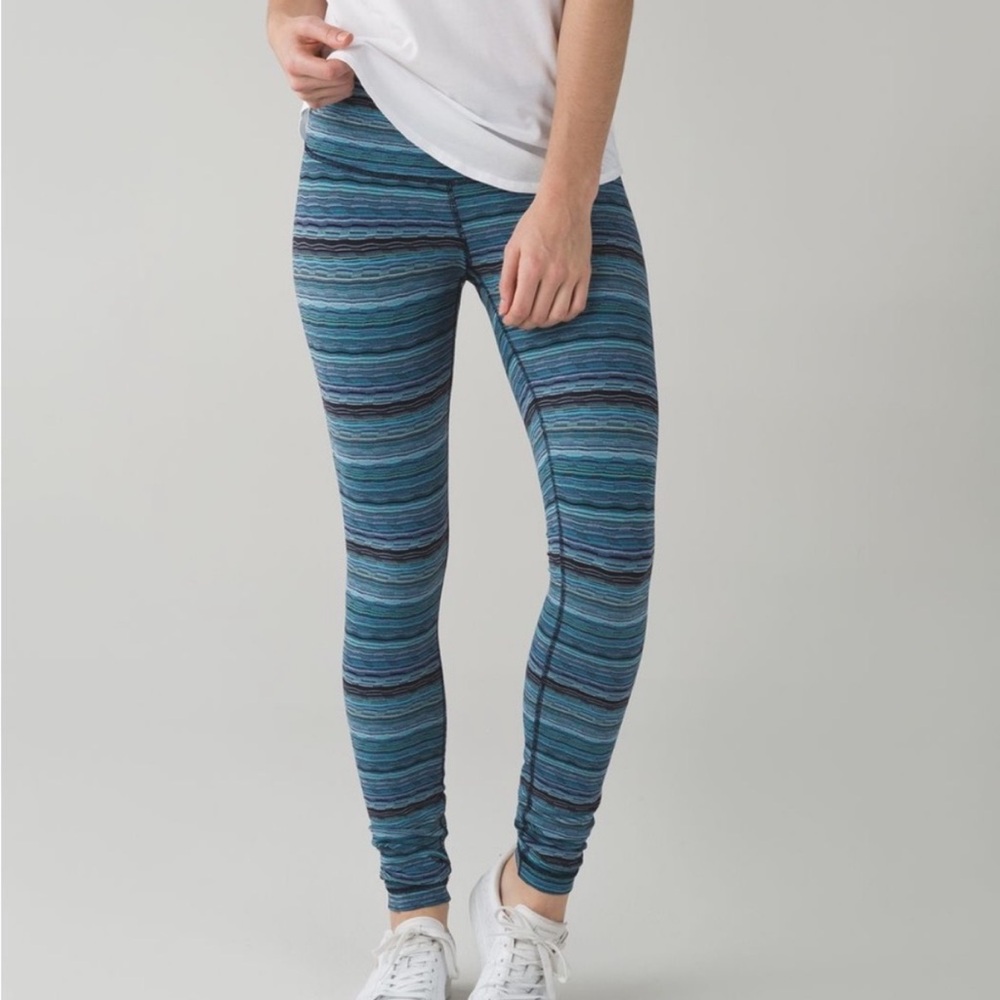Lululemon Wunder Under Workout Pants Leggings, Space Dye Twist Naval Blue Size 4